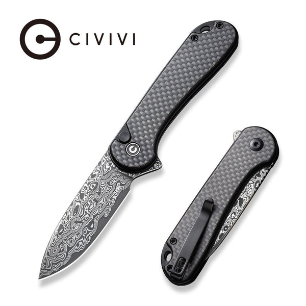CIVIVI Button Lock Elementum II Pocket Knife Twill Carbon Fiber Overlay On Black G10 Handle