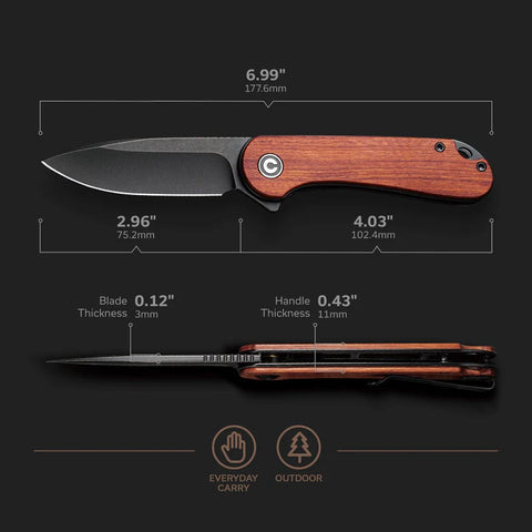 CIVIVI Elementum Flipper Knife Wood Handle