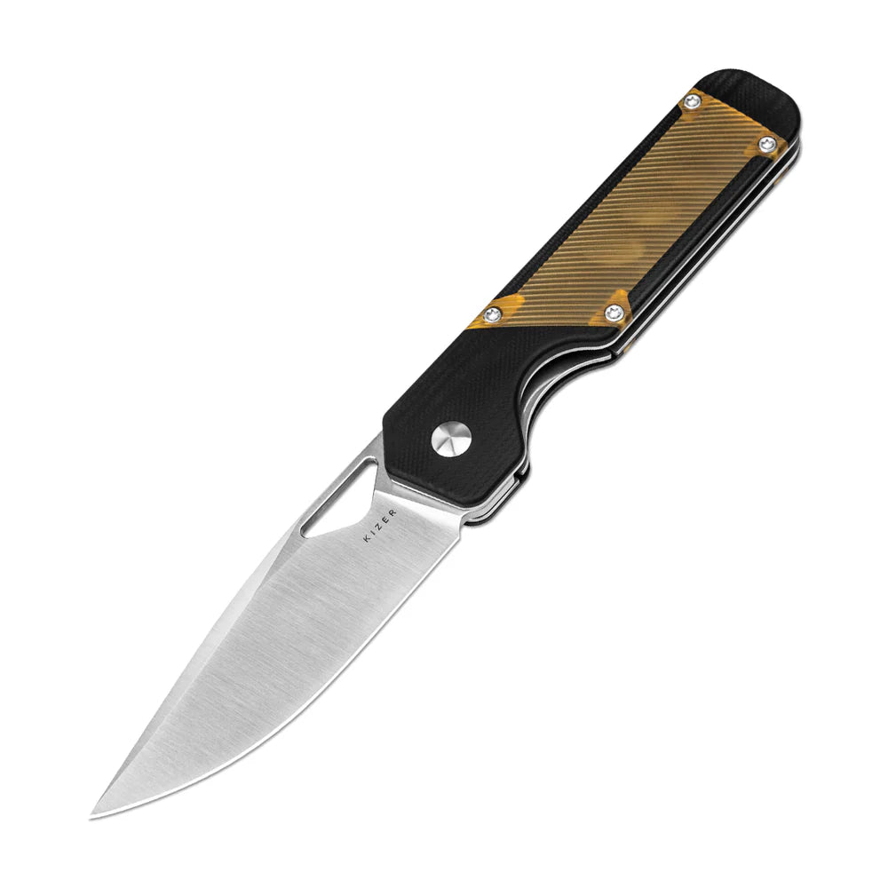 KIZER Militaw 154cm Blade Black G10 Pei/Steel Liner 3.36"