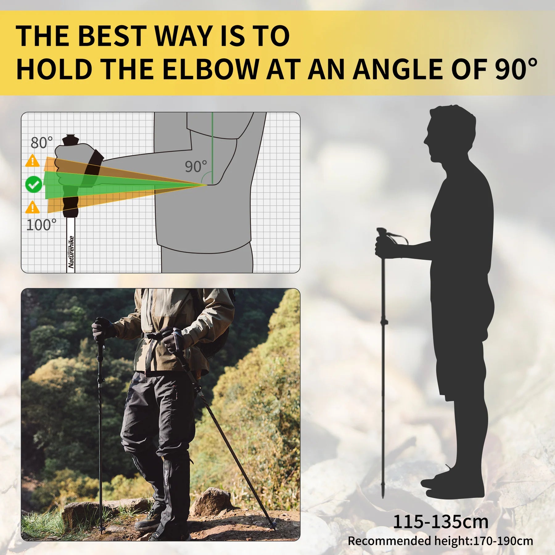 Naturehike Gale Pro Aluminum Folding Trekking Pole 115-135cm