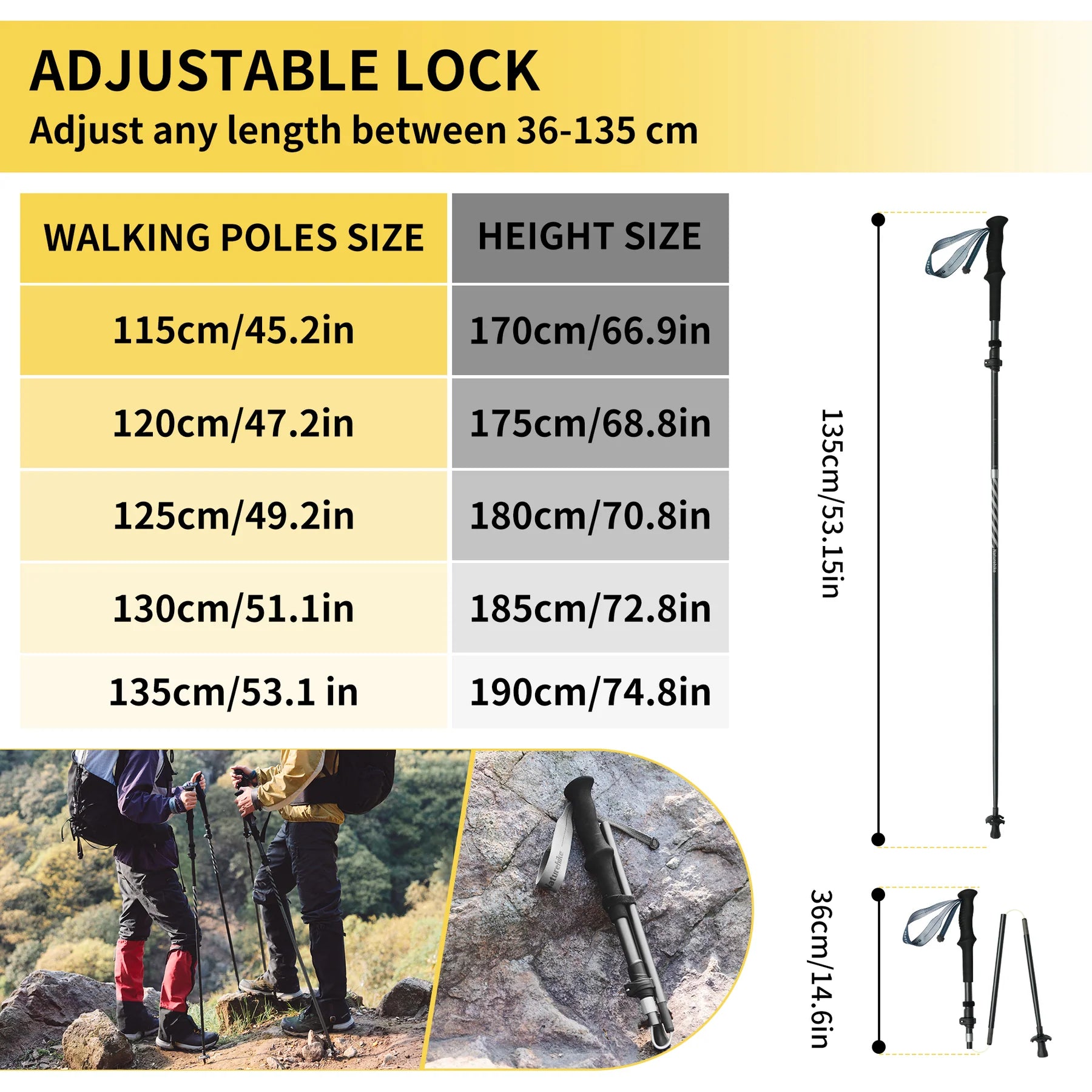 Naturehike Gale Pro Aluminum Folding Trekking Pole 115-135cm