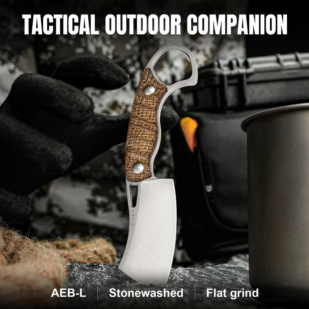 KIZER Little Rhino AEB-L Blade Burlap Micarta Handle  2.72"