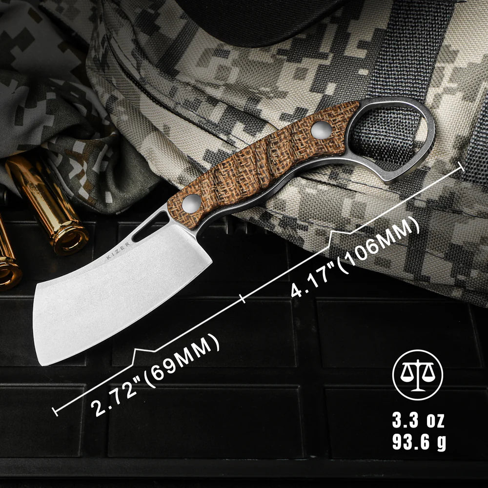 KIZER Little Rhino AEB-L Blade Burlap Micarta Handle  2.72"