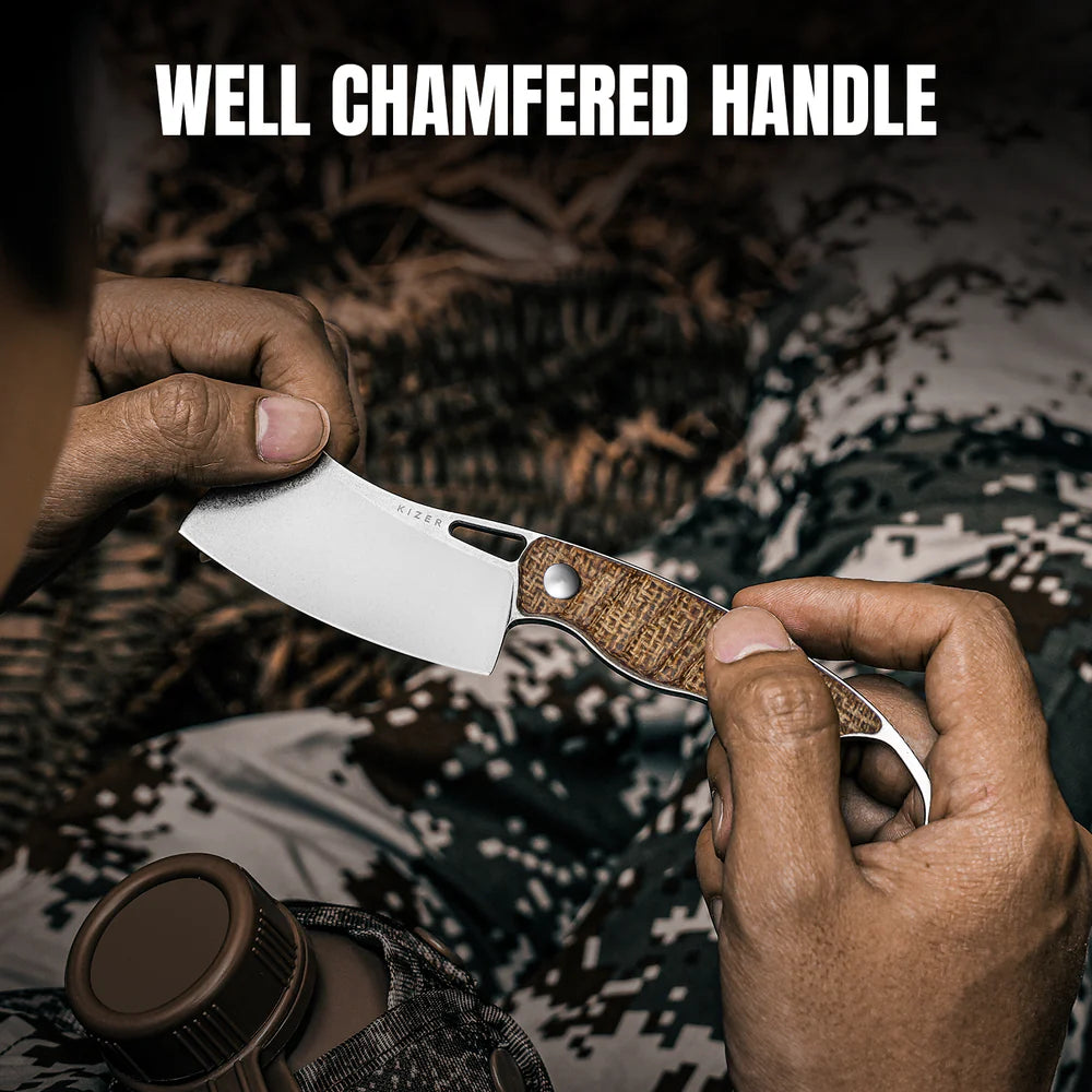 KIZER Little Rhino AEB-L Blade Burlap Micarta Handle  2.72"