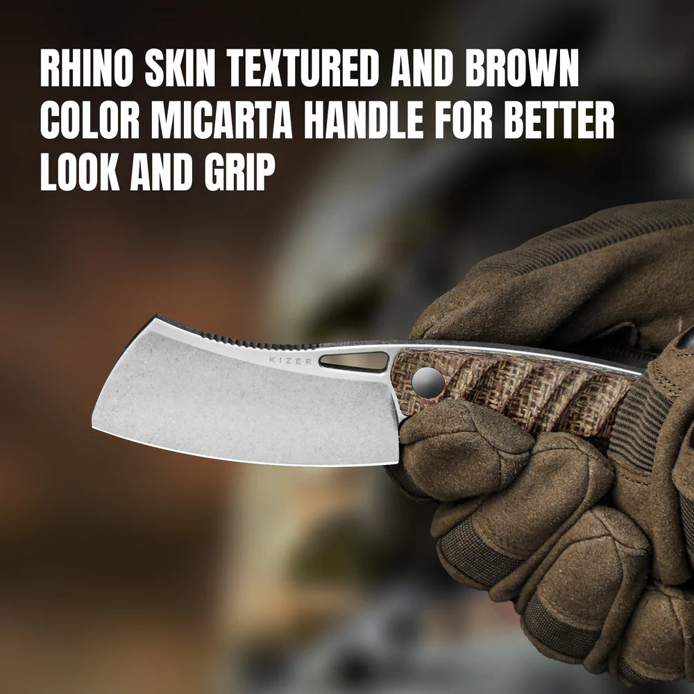 KIZER Little Rhino AEB-L Blade Burlap Micarta Handle  2.72"