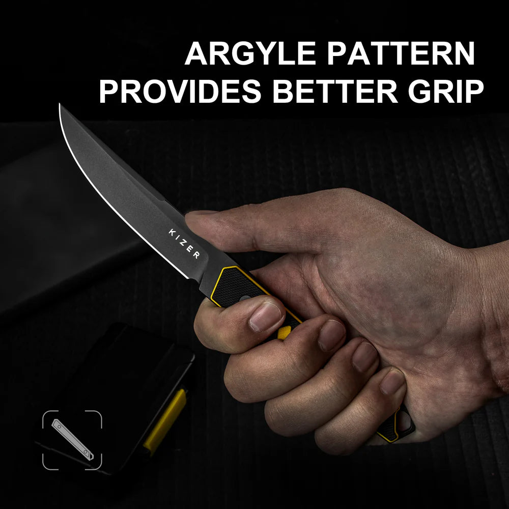 KIZER Kwaiken G10 Handle Nitro-V Blade Black/Yellow G10 Handle 3.94"