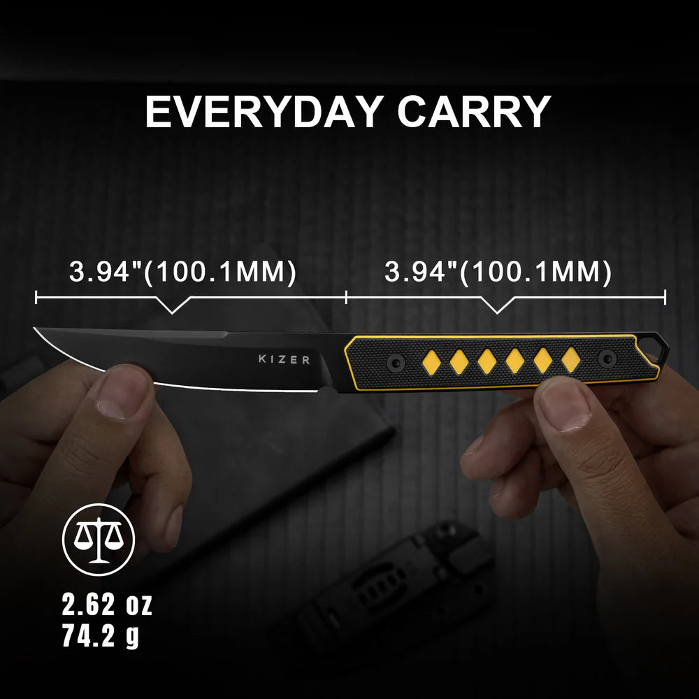 KIZER Kwaiken G10 Handle Nitro-V Blade Black/Yellow G10 Handle 3.94"