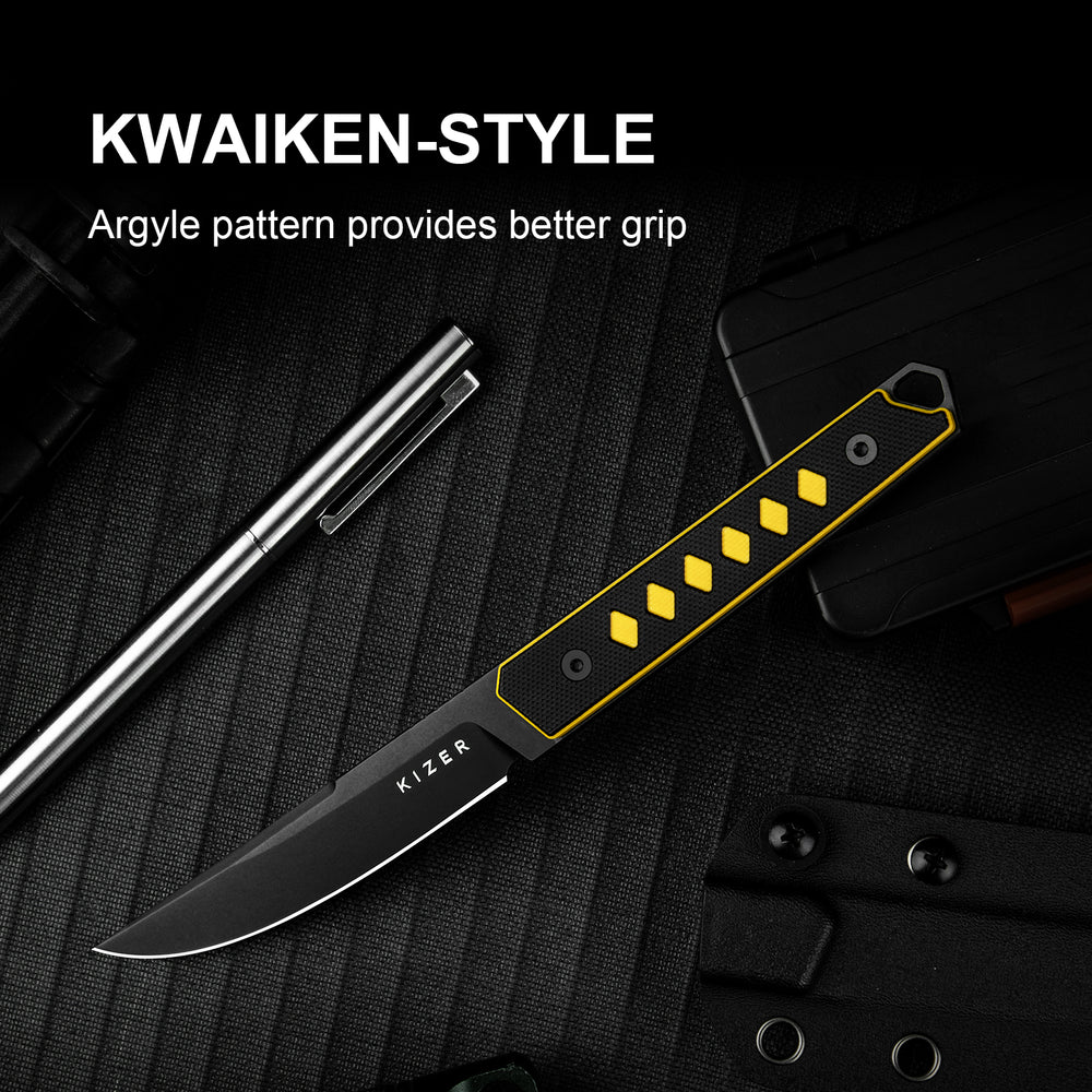 KIZER Kwaiken G10 Handle Nitro-V Blade Black/Yellow G10 Handle 3.94"