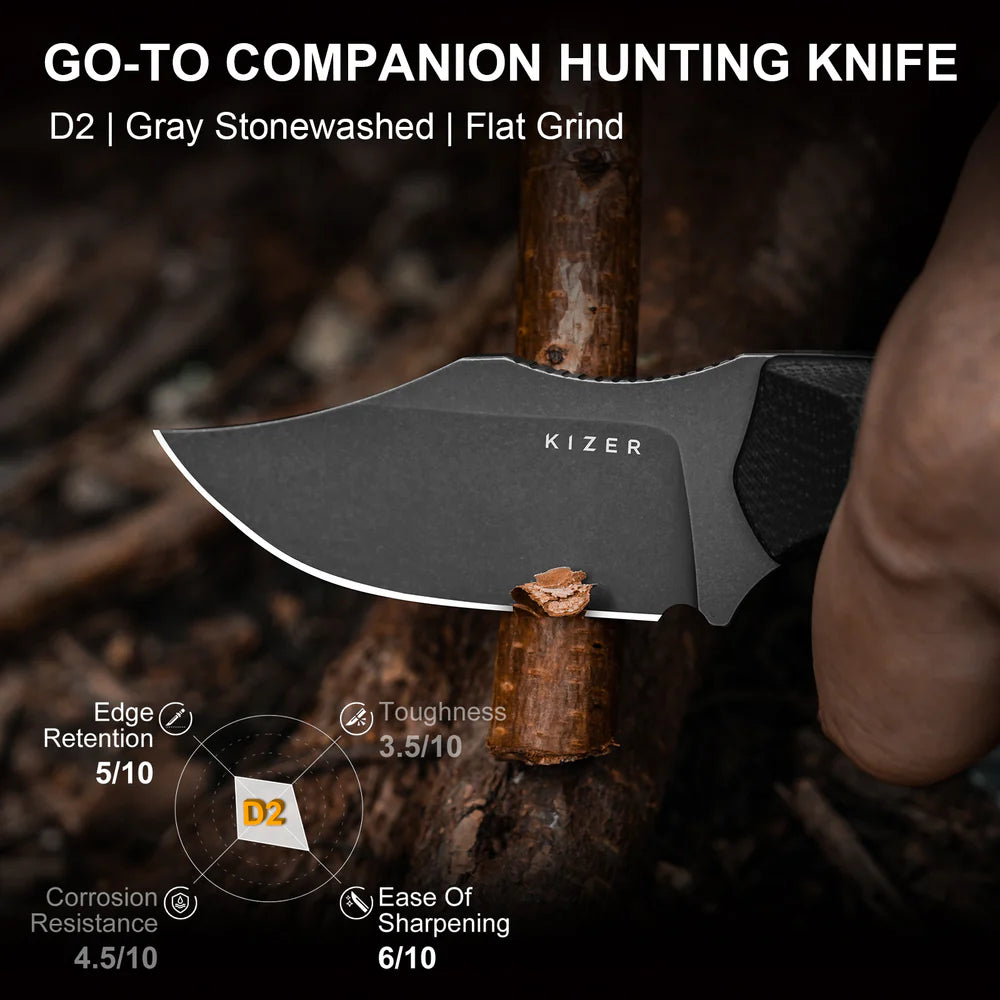 KIZER Beaver 2 D2 Blade Gray Stonewashed G10 Handle 2.75"