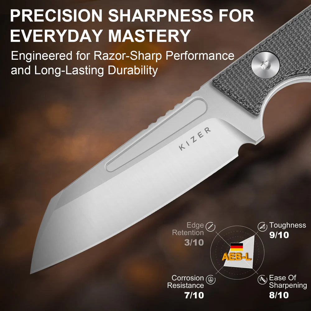 KIZER Phasmids AEB Blade Satin Micarta Handle 2.79"