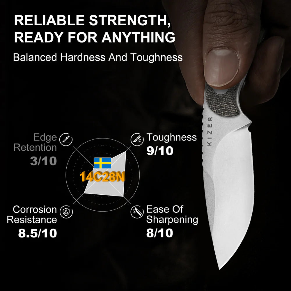 KIZER Buddy 14C28N Blade Micarta Handle 3"