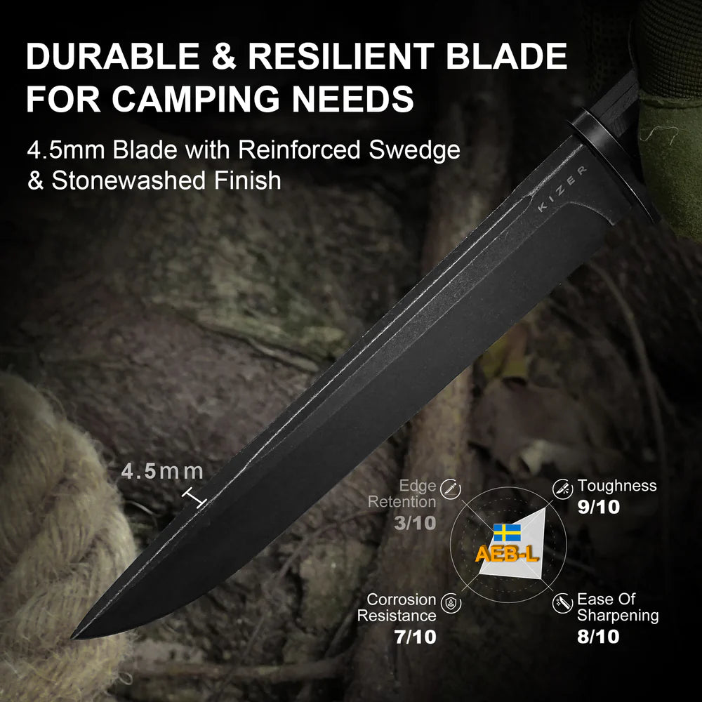 KIZER Camp180 AEB-L Blade Black Stonewashed G10 Handle 5.55"