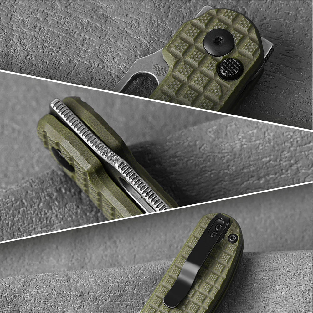 KIZER Cormorant 154cm Blade Green G10 & Button Lock 3.17"