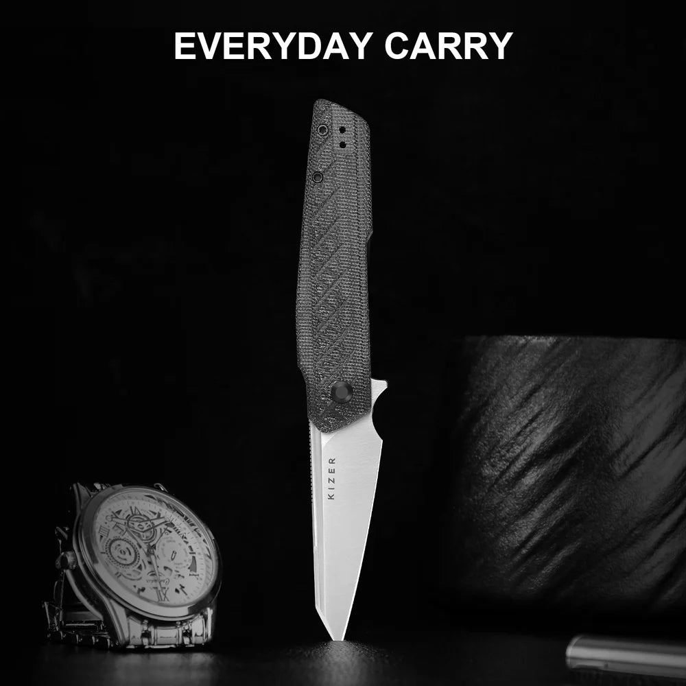 KIZER Skinner Nitro-V Blade Micarta Handle Liner Lock 3.32"