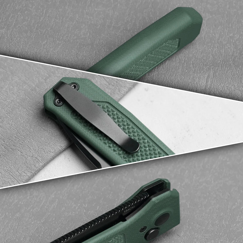 KIZER Drop Bear 154cm Blade Integral G10 Green & Button Lock 3.49"