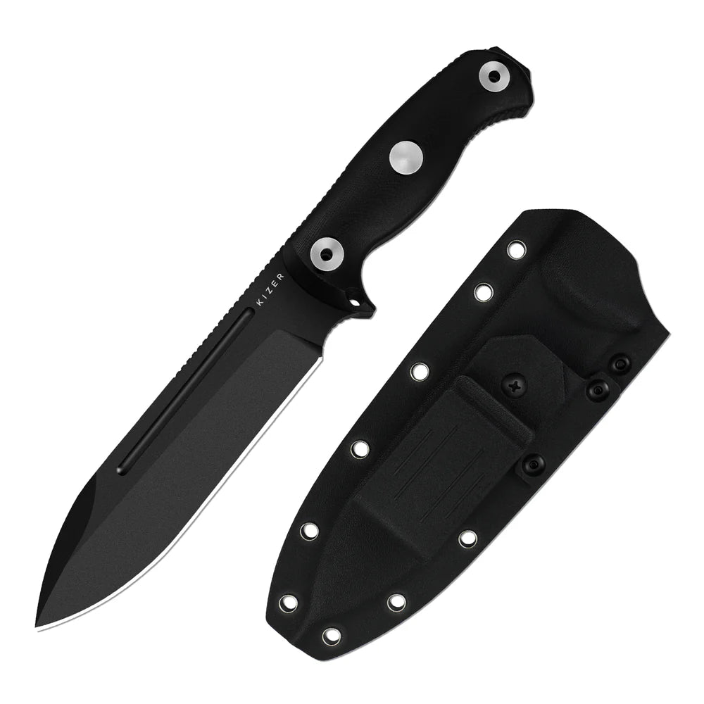 KIZER Drop Bear Fix 7 1095 Blade Black Coating G10 Handle 6.51"