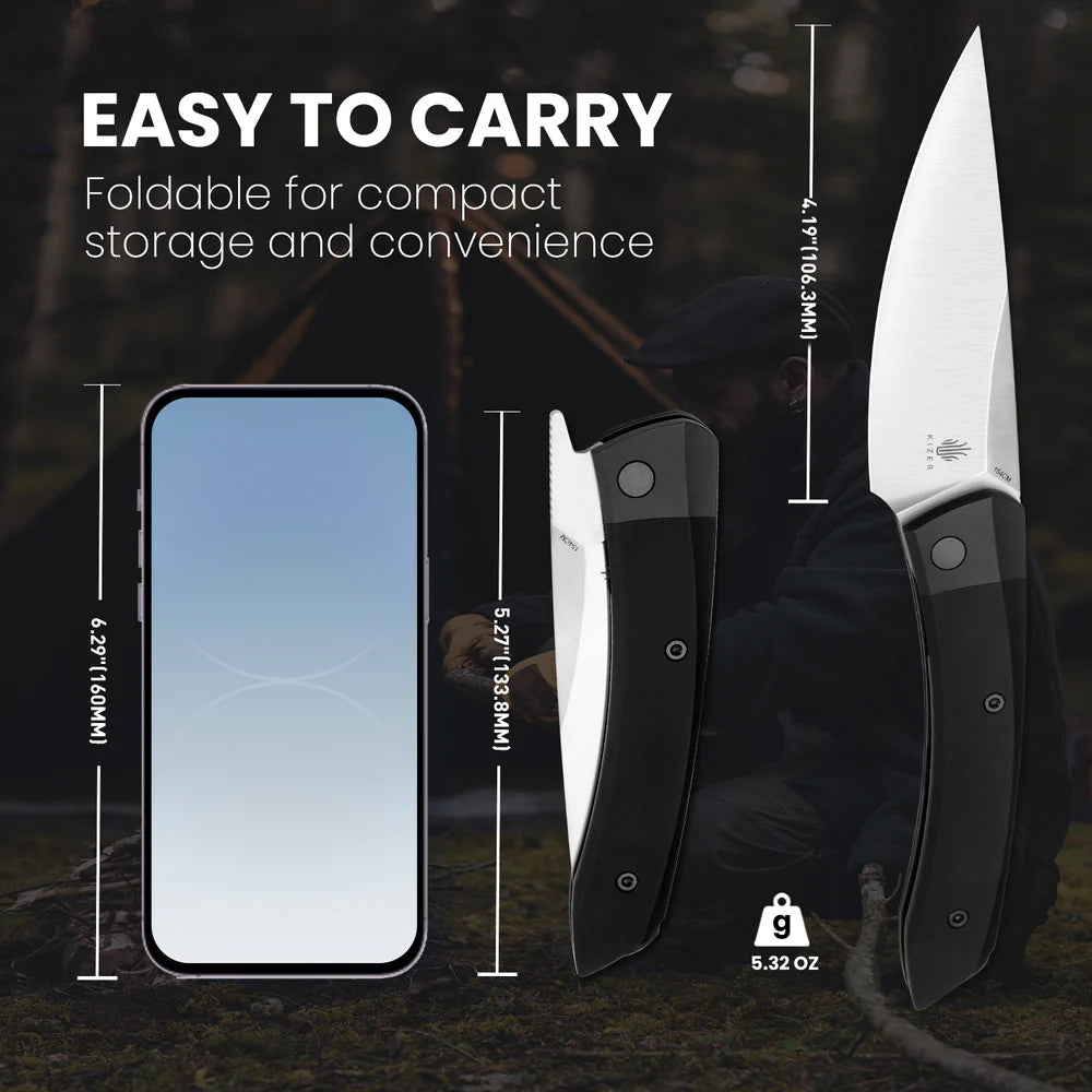 KIZER Momo 154cm Blade Aluminum BK/GY & Steel Liner 4.1"