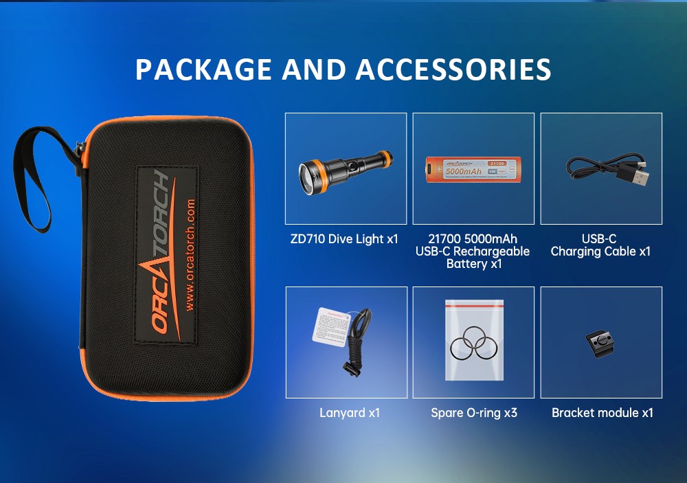 OrcaTorch ZD710 MK2 Dive Light Double Battery Pack 1500L