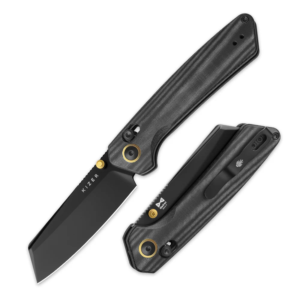 KIZER Madrac Nitro-V Blade Micarta BK Handle & Clutch Lock 3.1"