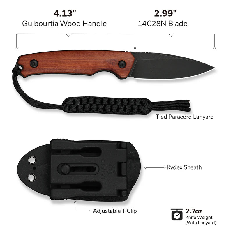 CIVIVI Altus Fixed Blade Wood Handle Stonewashed 14C28N Blade 2.99"