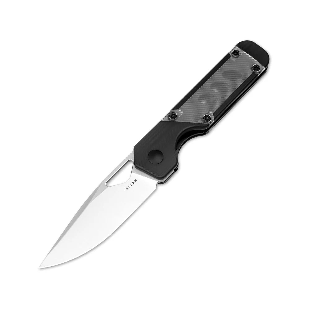 KIZER Militaw Nitro-V Blade Black G10 Acrylic/Steel Liner 2.81"