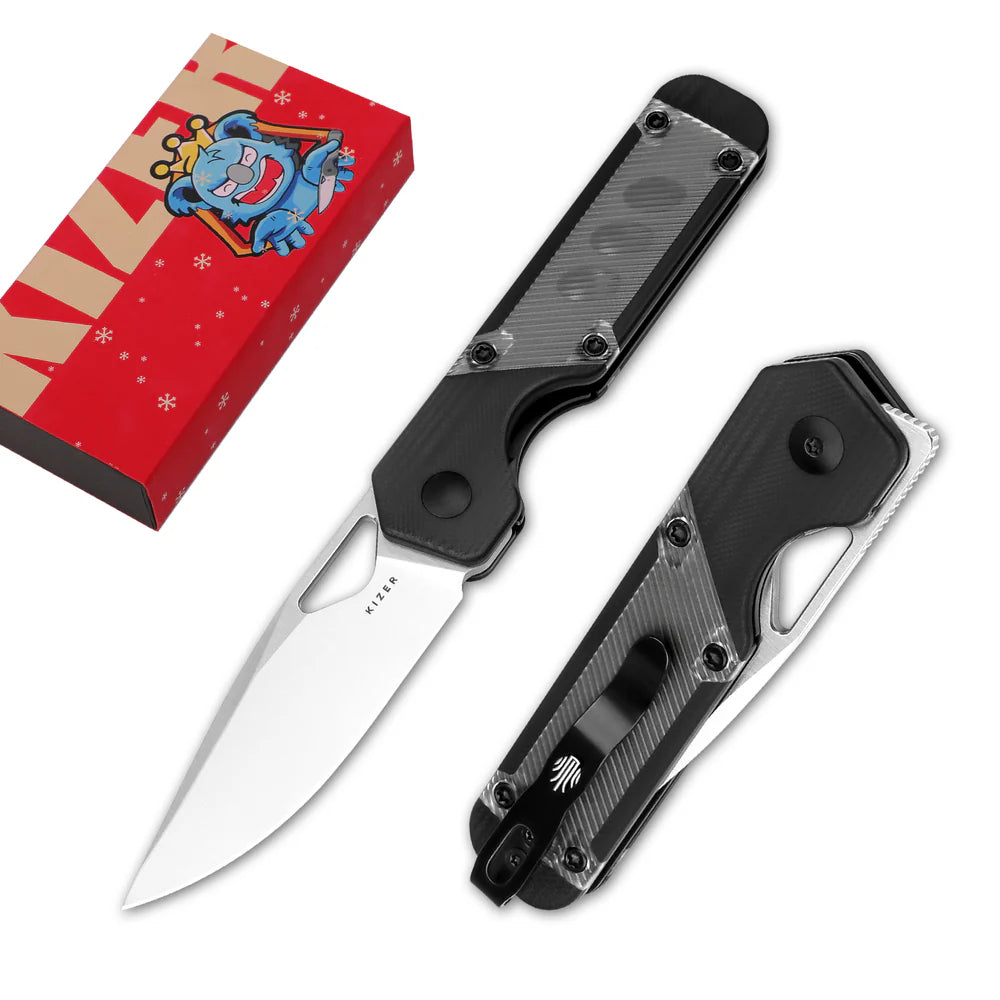 KIZER Militaw Nitro-V Blade Black G10 Acrylic/Steel Liner 2.81"