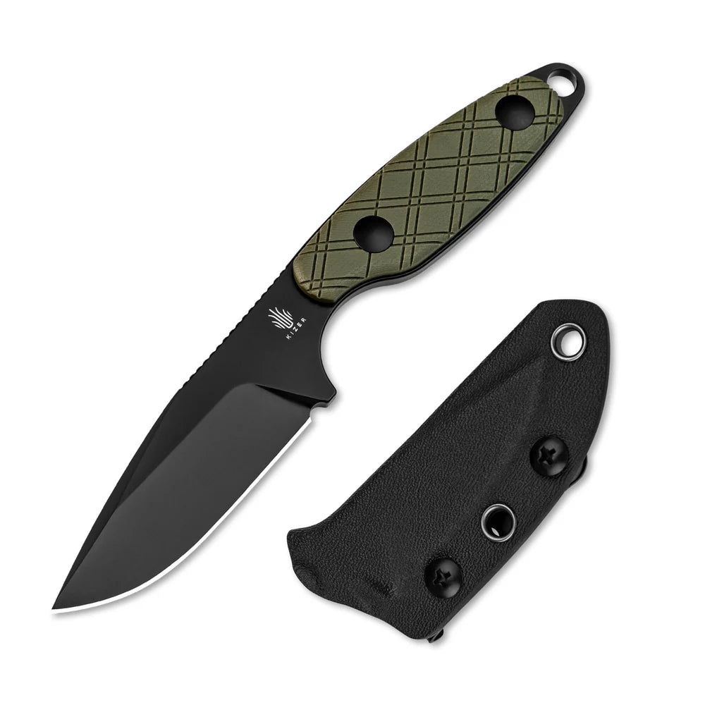 KIZER Muskrat D2 Blade Black G10 Handle Green/Steel Loner 6.1"