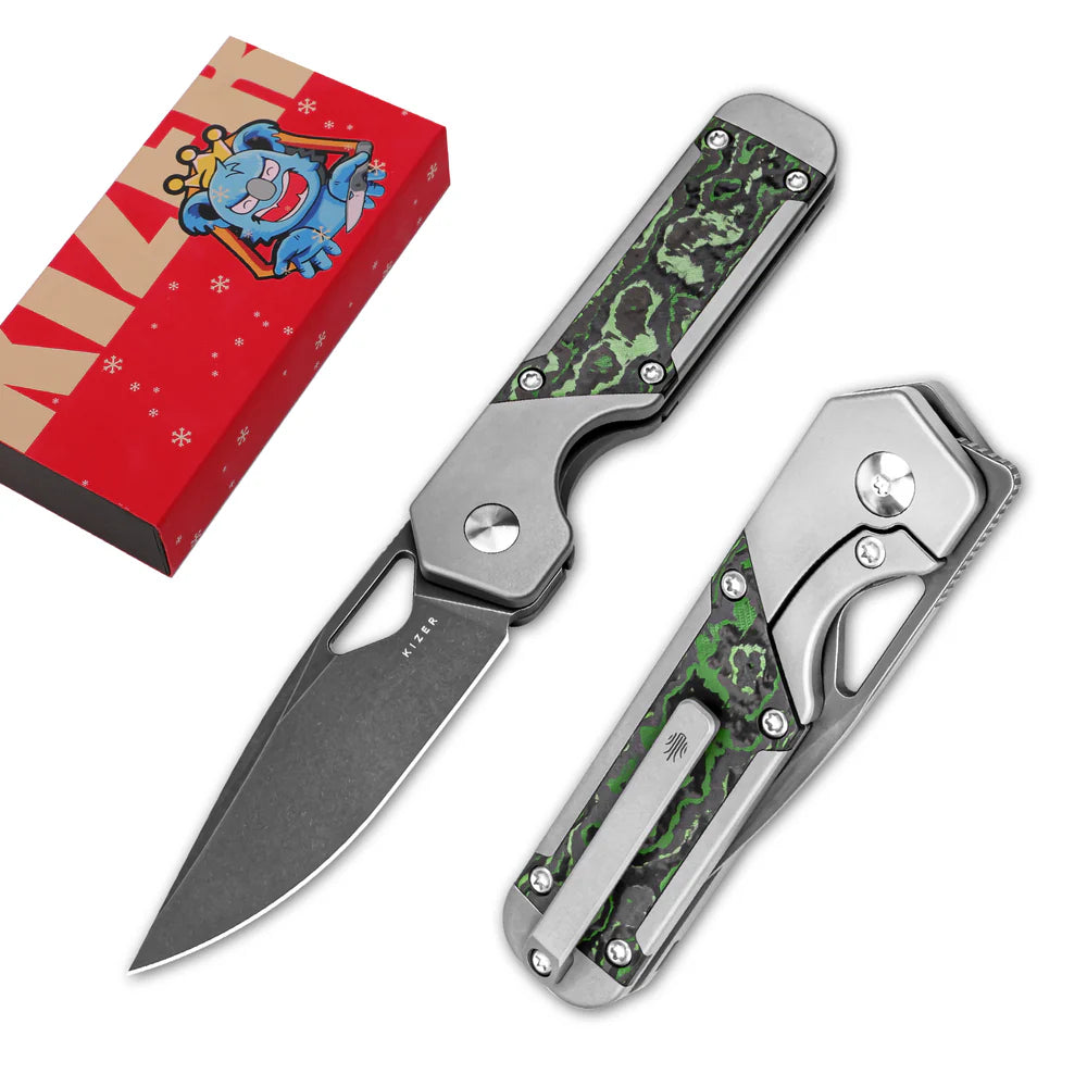 KIZER Mini Militaw S45VN Blade Titanium/Jungle Wear Handle 2.81"