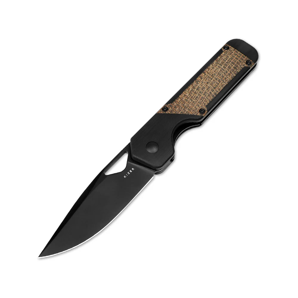 KIZER Militaw Nitro-V Blade Black G10 Macarta/Steel Liner 3.36"