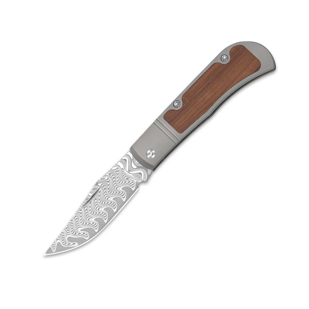 KIZER Trestle Damascus Bkade Mkuruti Wood Handle Slip Joint 2.89"