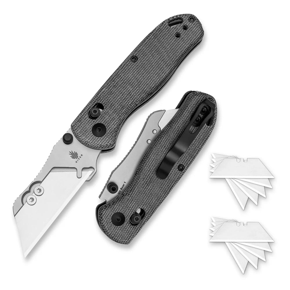 KIZER UTI Bear 1 SK5 & 5CR15 Blade Micarta Handle Clutch Lock 2.74"