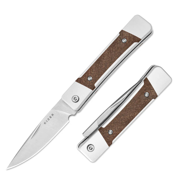 KIZER Little Grand Nitro-V Blade Aluminum Mkuruti Wood Handle 2.52
