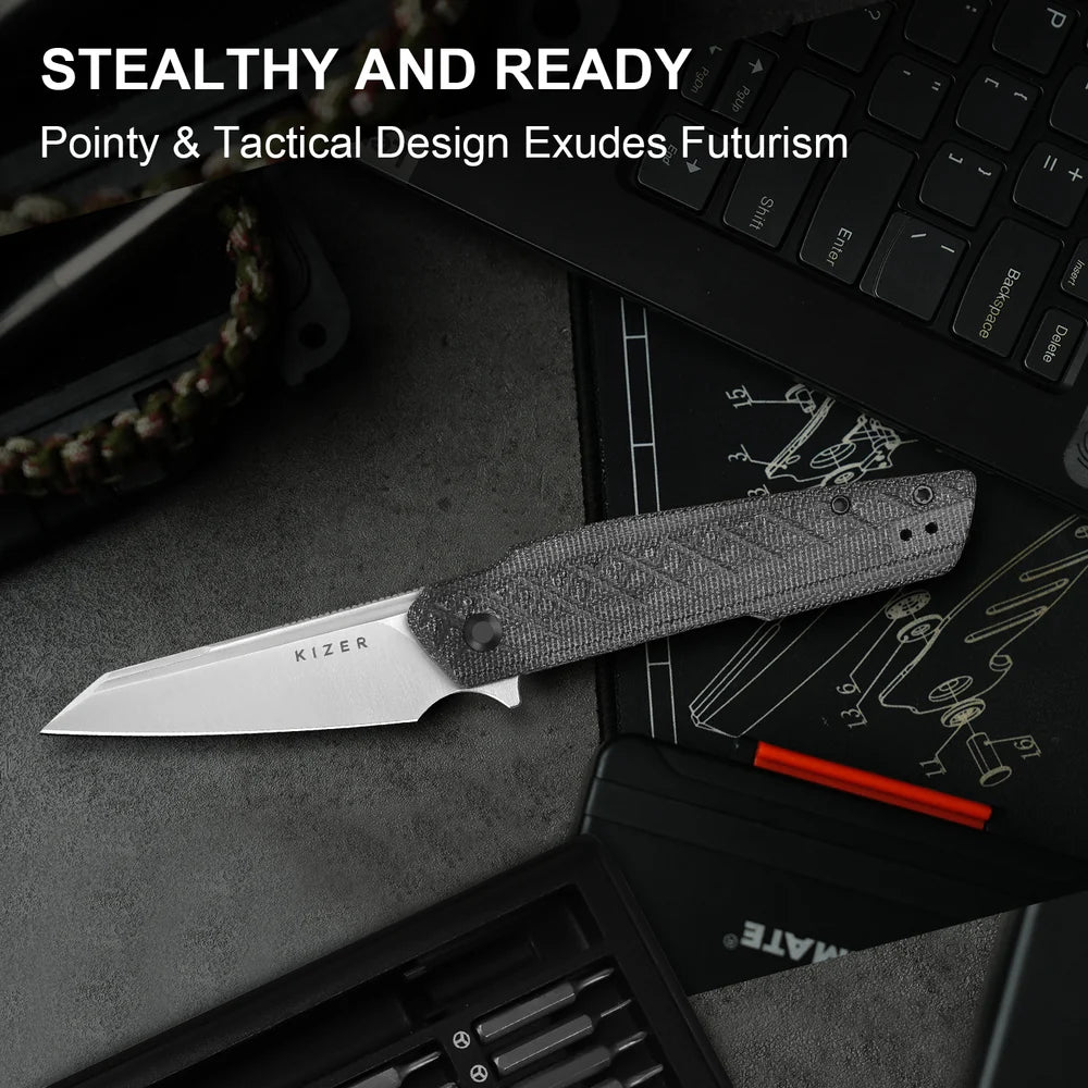 KIZER Skinner Nitro-V Blade Micarta Handle Liner Lock 3.32"