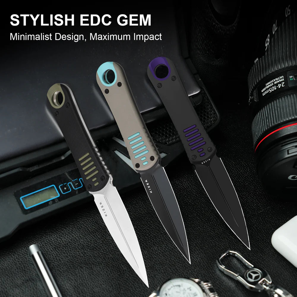 KIZER Hidden Agenda AEB-L Blade Black G10 Handle 3.50"
