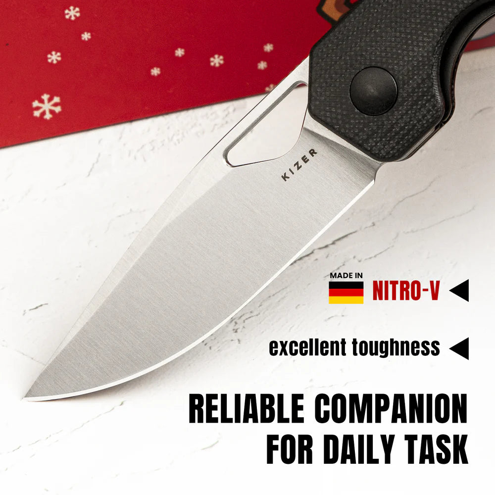 KIZER Militaw Nitro-V Blade Black G10 Mkuruti/Steel Liner 2.81"