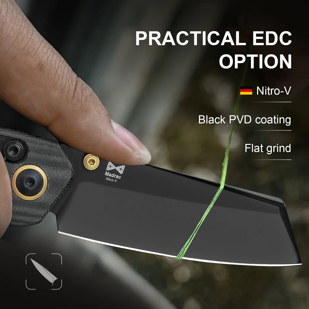 KIZER Madrac Nitro-V Blade Micarta BK Handle & Clutch Lock 3.1"