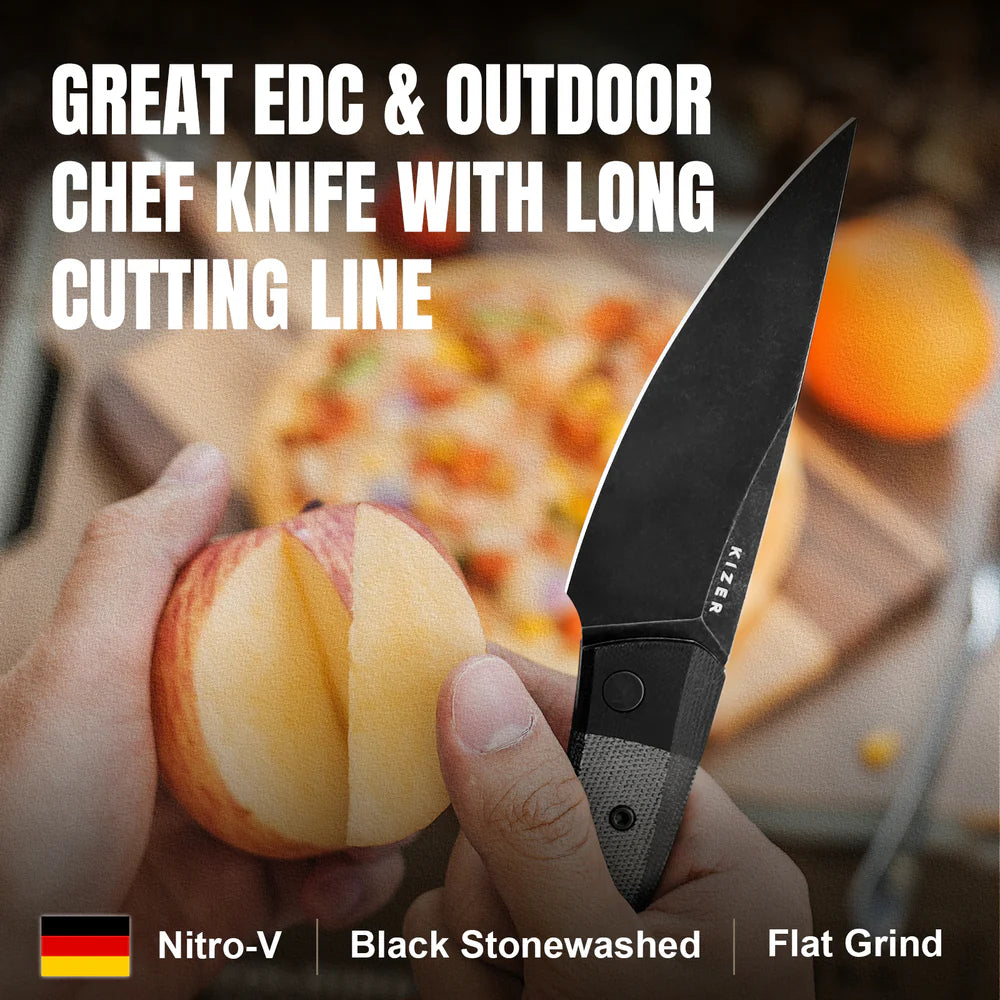 KIZER Momo Nitro-V Blade Black G10+ Micarta Handle Liner Lock 4.1"