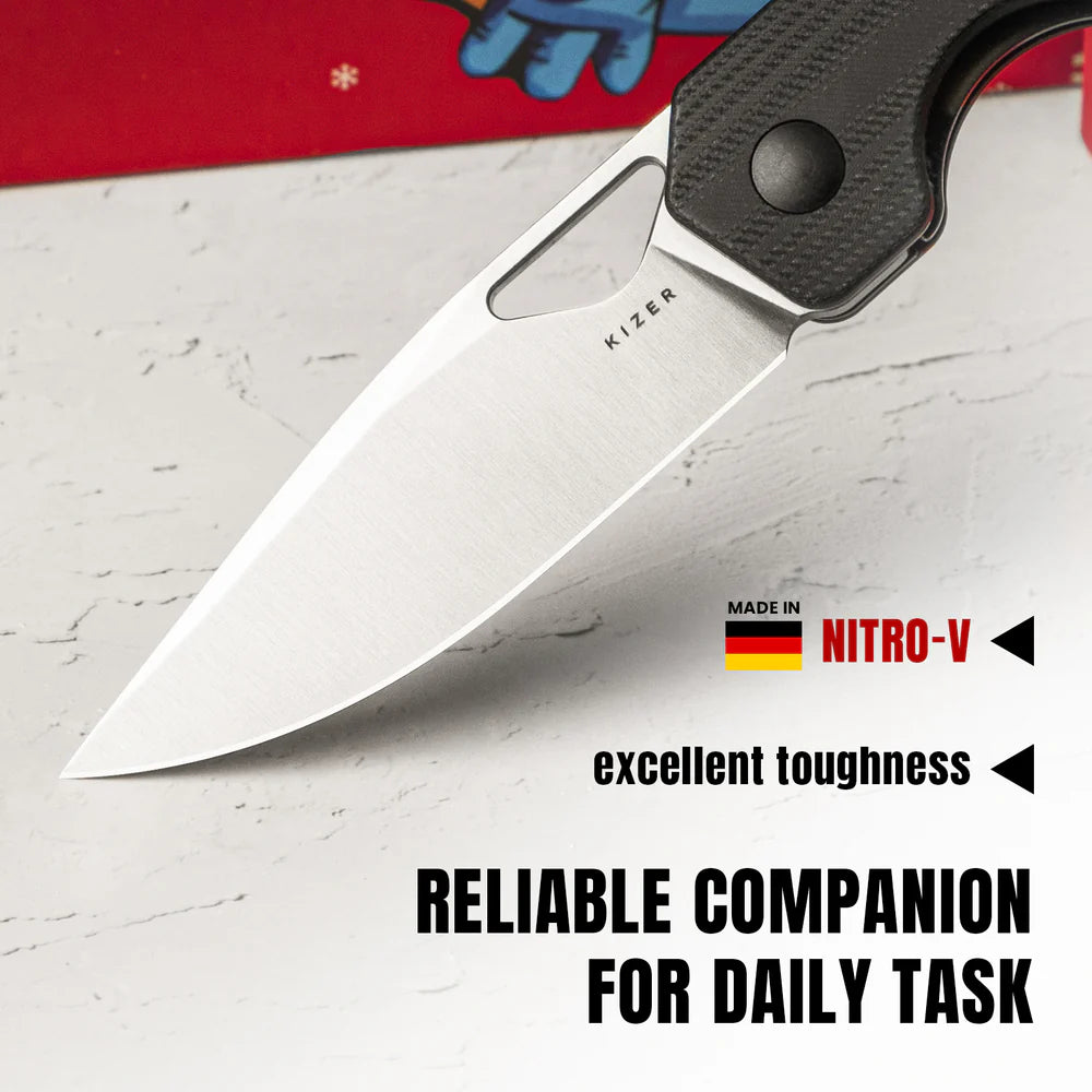 KIZER Militaw Nitro-V Blade Black G10 Acrylic/Steel Liner 2.81"