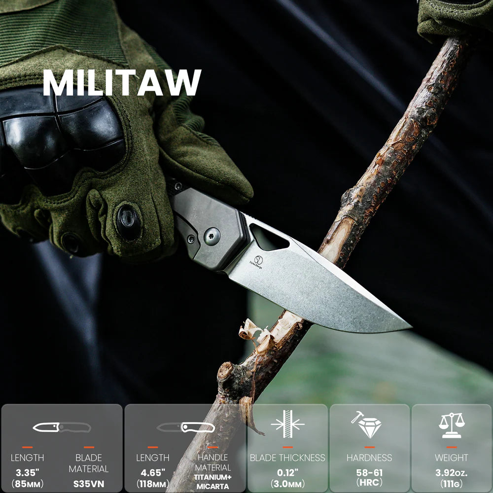 KIZER Militaw S35VN Blade Titanium/Macarta Handle 3.36"