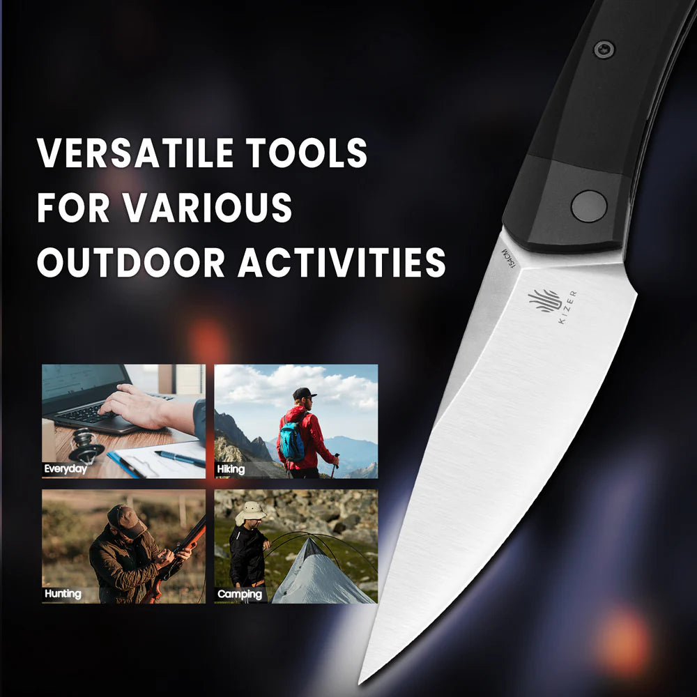 KIZER Momo 154cm Blade Aluminum BK/GY & Steel Liner 4.1"