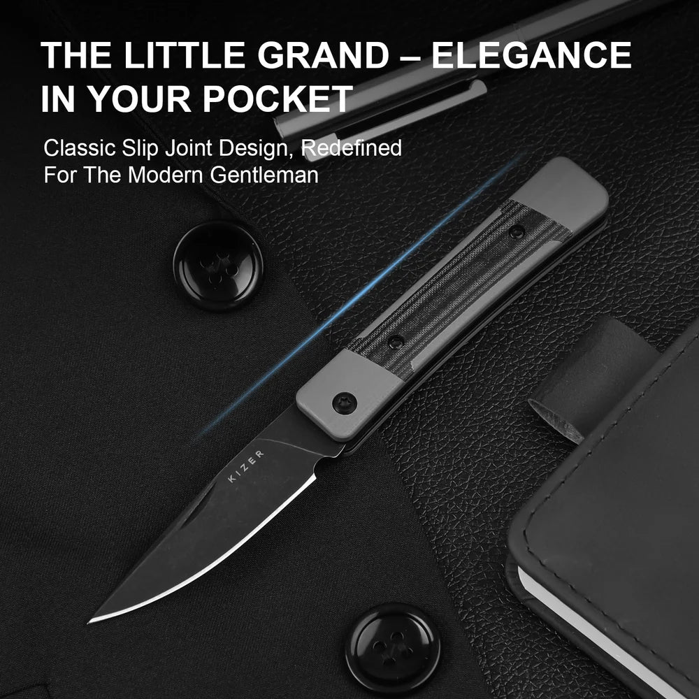 KIZER Little Grand Nitro-V Blade Grey G10 Micarta Handle 2.52"