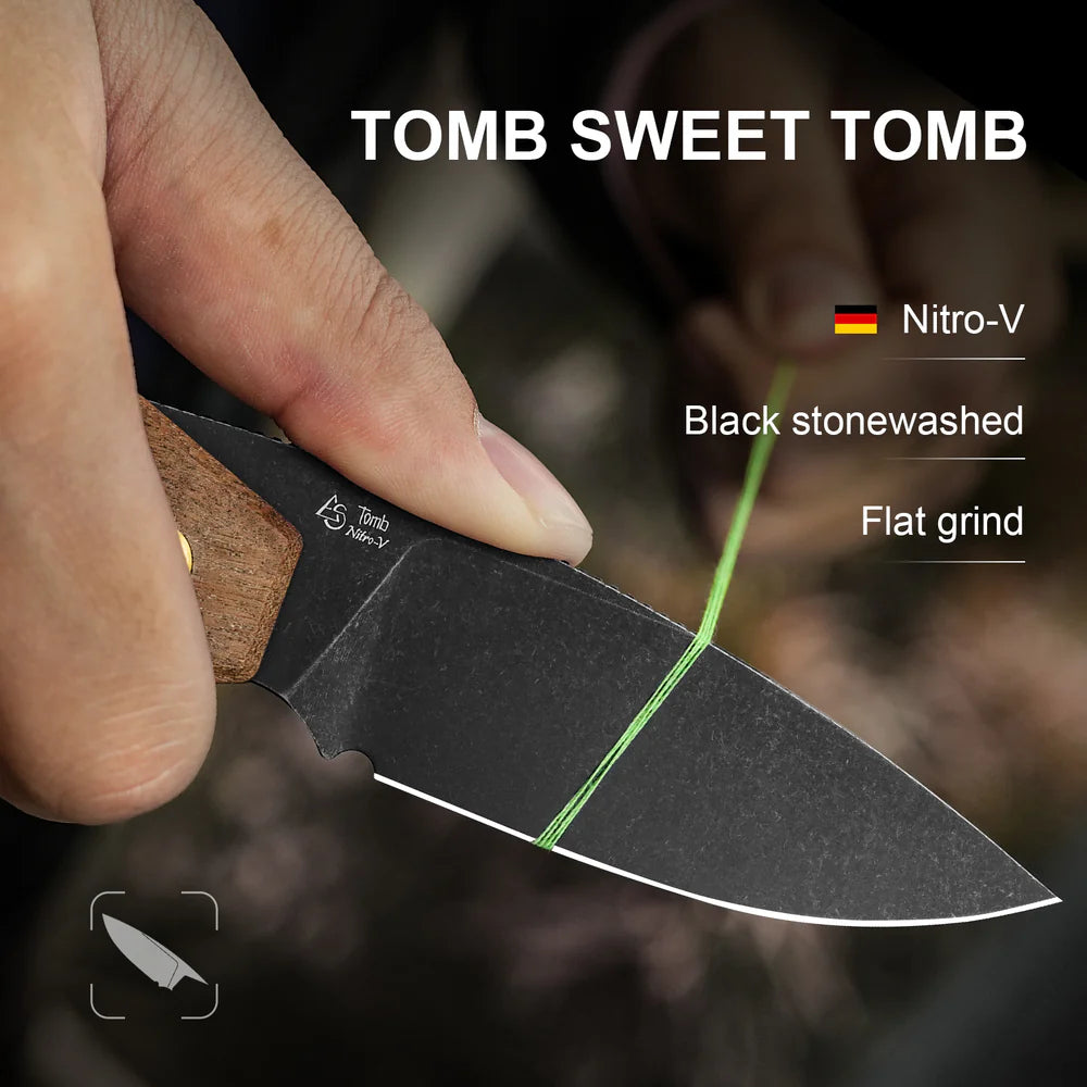 KIZER Tomb Nitro-V Blade Mkuruti Wood Handle Button Lock 3.21"