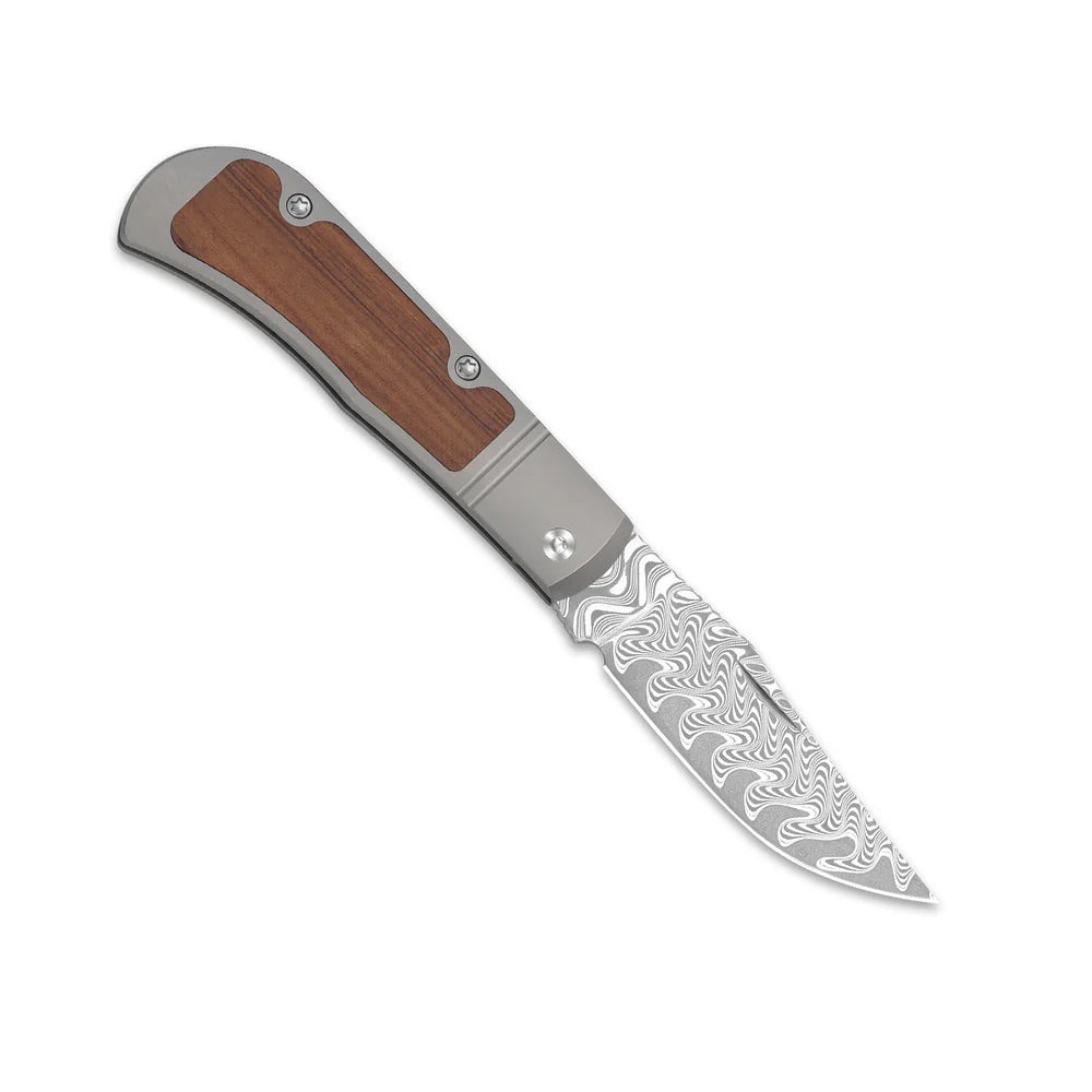 KIZER Trestle Damascus Bkade Mkuruti Wood Handle Slip Joint 2.89"
