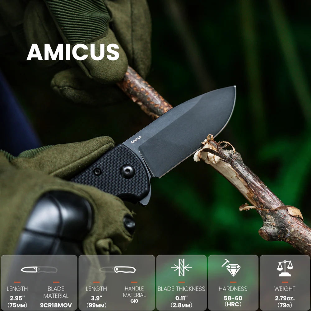 KIZER Amicus 9CR18MOV Blade G10 & Button Lock 2.9"