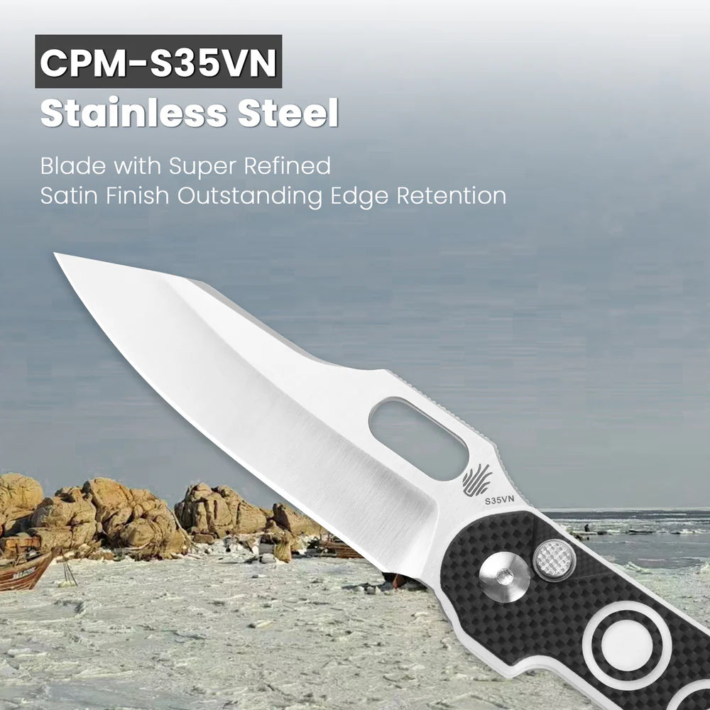 KIZER Cormorant S35VN Blade Black/White G10 & Button Lock 3.17"