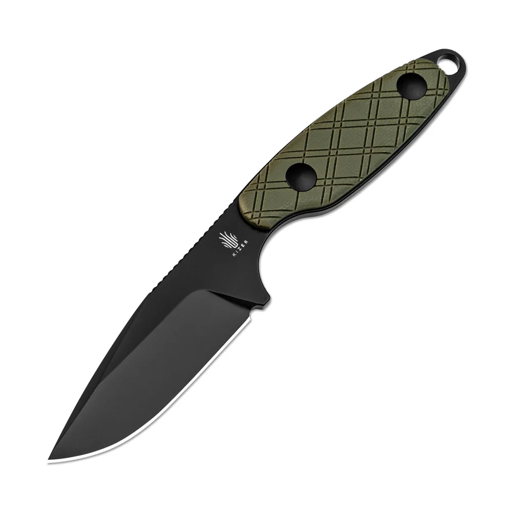 KIZER Muskrat D2 Blade Black G10 Handle Green/Steel Loner 6.1"