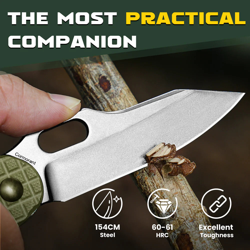 KIZER Cormorant 154cm Blade Green G10 & Button Lock 3.17"