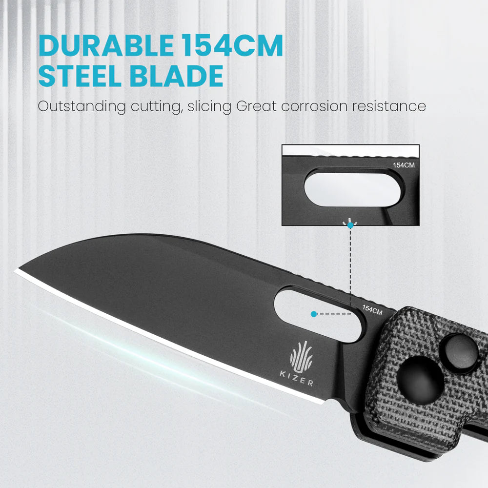 KIZER Banish 154cm Blade Micarta Black & Button Lock 2.3"