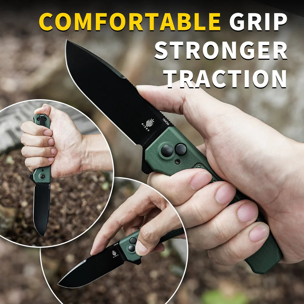 KIZER Drop Bear 154cm Blade Integral G10 Green & Button Lock 3.49"