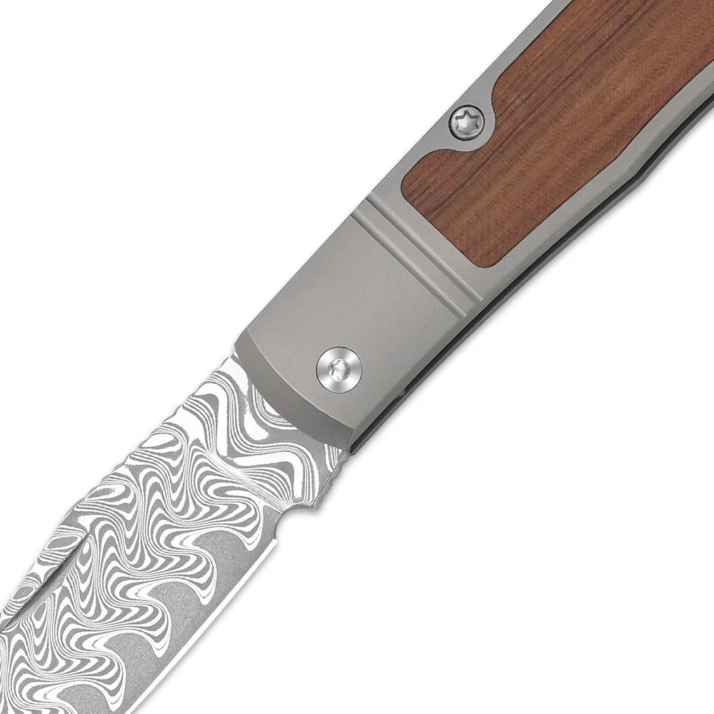 KIZER Trestle Damascus Bkade Mkuruti Wood Handle Slip Joint 2.89"